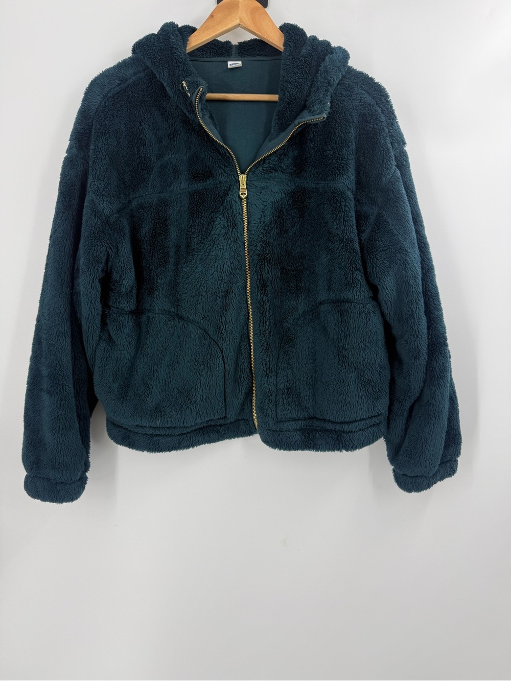 Old Navy plush zip front sweatshirt with attached hood pockets womens medium